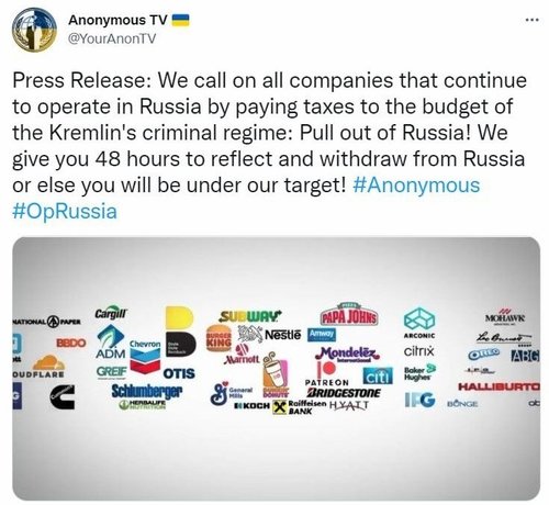 Anonymous Орост ажилласаар байгаа гадаадын компаниудыг сүрдүүлэв