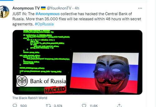 Anonymous Оросын Төв банкны нууц мэдээллийг дэлгэнэ гэв