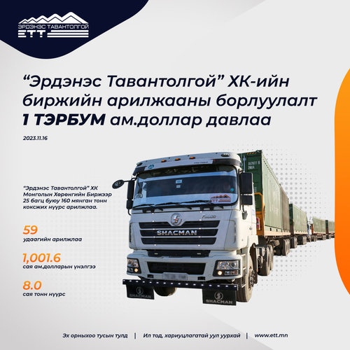 “Эрдэнэс Тавантолгой” ХК-ийн биржийн арилжааны борлуулалт нэг тэрбум ам.доллар давлаа