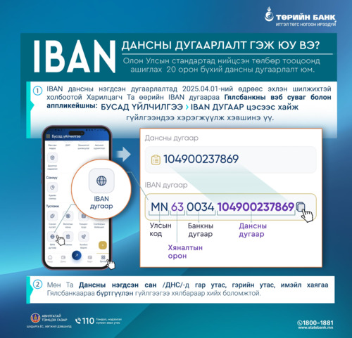 Төрийн банк 2025.04.01-ний өдрөөс #IBAN дансны дугаарлалтыг ашиглаж эхэлнэ