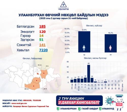 Халдварт өвчин судлалын үндэсний төвөөс улаанбурхан өвчний 141 тохиолдол бүртгэгдлээ